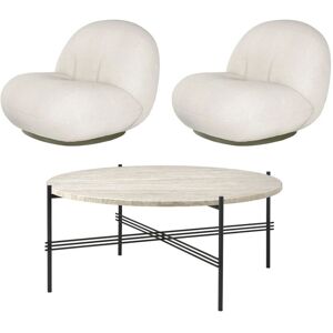 GUBI TS Outdoor Coffee Table + Pacha Outdoor Lounge Chairs Havemøbelsæt - White/Steel/Lorkey Limonta 40