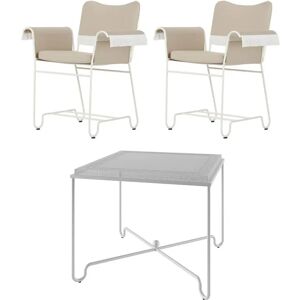 GUBI Tropique Dining Table 90x90 + Tropique Dining Chairs W. Fringes Havemøbelsæt - White Steel/Black Limonta 12