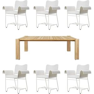 Gubi Outdoor Atmosfera Dining Table 105x209 + Tropique Dining Chairs W. Fringes Havemøbelsæt - Teak/Limonta 06