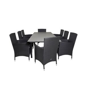 Levels havesæt bord 100x160/240cm og 8 stole Malin sort, grå.