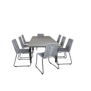 Levels havesæt bord 100x160/240cm og 8 stole Lindos sort, grå.