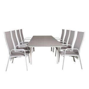 Levels havesæt bord 100x160/240cm og 8 stole Copacabana hvid, grå.