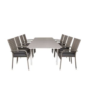 Levels havesæt bord 100x160/240cm og 8 stole Anna grå.