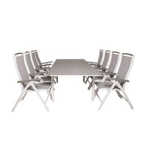 Levels havesæt bord 100x160/240cm og 8 stole 5pos Albany hvid, grå.