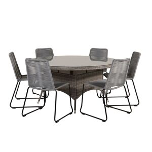 Volta havesæt bord Ø150cm og 6 stole Lindos sort, grå.