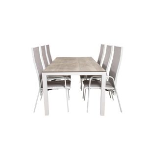 Llama havesæt bord 100x205cm og 6 stole Copacabana hvid, grå, gråhvid.