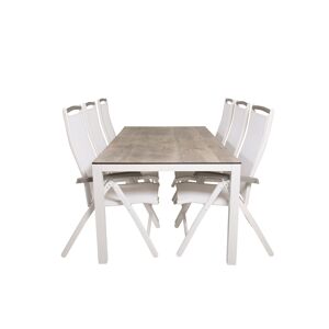 Llama havesæt bord 100x205cm og 6 stole 5posalu  Albany hvid, grå, gråhvid.