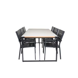 Texas havesæt bord 100x200cm og 6 stole Levels sort, natur, grå.