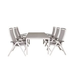 Levels havesæt bord 100x160/240cm og 6 stole 5pos Albany hvid, grå.