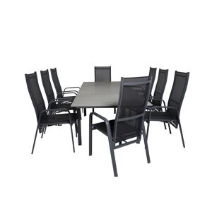 Levels havesæt bord 100x160/240cm og 8 stole Copacabana sort, grå.
