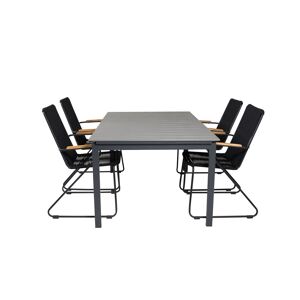 Levels havesæt bord 100x160/240cm og 4 stole armlæn Bois sort, grå.