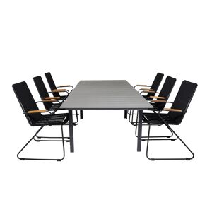Levels havesæt bord 100x160/240cm og 6 stole armlæn Bois sort, grå.