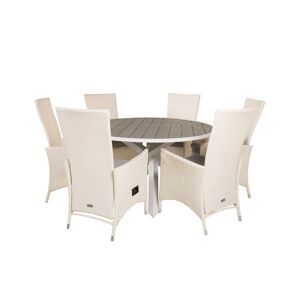 Parma havesæt bord Ø140cm og 6 stole Padova hvid, grå.