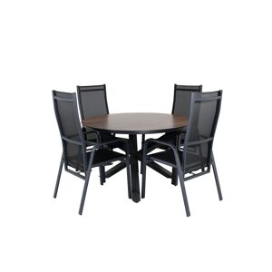 Llama havesæt bord Ø120cm og 4 stole Copacabana sort, brun.