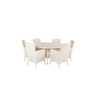 Volta havesæt bord Ø150cm og 6 stole Malin hvid.