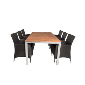Zenia havesæt bord 100x200cm og 6 stole Knick sort, natur, sølvfarvet.
