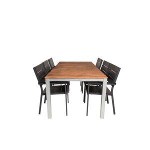 Zenia havesæt bord 100x200cm og 6 stole Levels sort, natur, sølvfarvet.