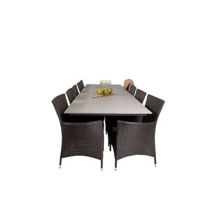 Levels havesæt bord 100x229/310cm og 10 stole Knick sort, grå.