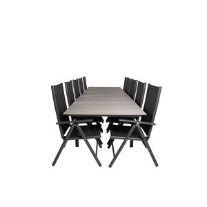 Levels havesæt bord 100x229/310cm og 10 stole Break sort, grå.