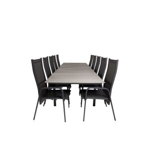 Levels havesæt bord 100x229/310cm og 10 stole Copacabana sort, grå.