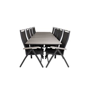 Levels havesæt bord 100x229/310cm og 10 stole Albany sort, grå.