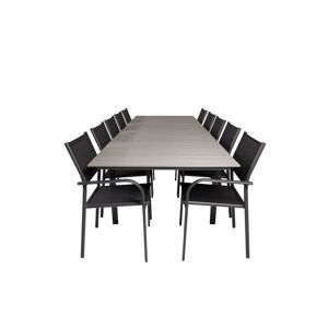 Levels havesæt bord 100x229/310cm og 10 stole Santorini sort, grå.