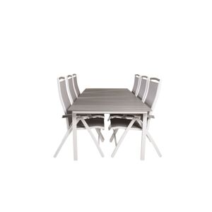 Levels havesæt bord 100x229/310cm og 6 stole 5pos Albany hvid, grå.