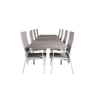 Levels havesæt bord 100x229/310cm og 8 stole Copacabana hvid, grå.