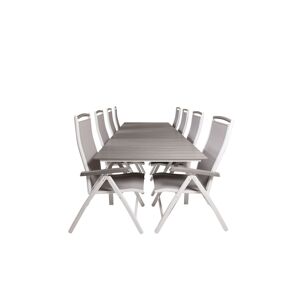 Levels havesæt bord 100x229/310cm og 8 stole 5pos Albany hvid, grå.