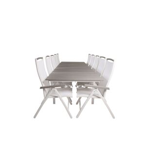 Levels havesæt bord 100x229/310cm og 10 stole Albany hvid, grå.