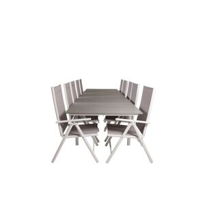 Levels havesæt bord 100x229/310cm og 10 stole Break hvid, grå.