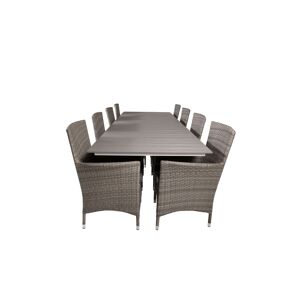 Levels havesæt bord 100x229/310cm og 8 stole Malin grå.