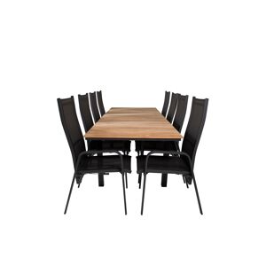 Mexico havesæt bord 90x160/240cm og 8 stole Copacabana sort, natur.