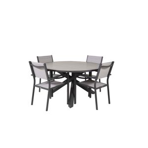 Parma havesæt bord Ø140cm mørkegrå, 4 stole Copacabana grå.