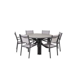 Parma havesæt bord Ø140cm mørkegrå, 6 stole Copacabana grå.