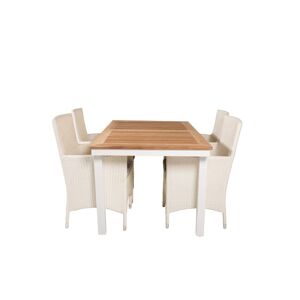 Panama havesæt bord 90x160/240cm og 4 stole Malin hvid, natur.