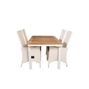 Panama havesæt bord 90x160/240cm og 4 stole Padova hvid, natur.