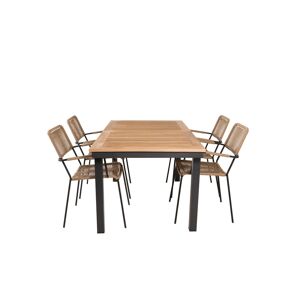 Panama havesæt bord 90x160/240cm og 4 stole armlænL Lindos sort, natur.