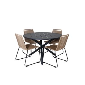 Alma havesæt bord Ø120cm og 4 stole stabelL Lindos sort.