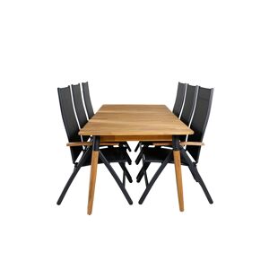 Julian havesæt bord 100x210cm og 6 stole L5pos Panama sort, natur.