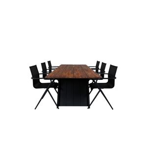 Doory havesæt bord 100x250cm og 6 stole Alina sort, natur.