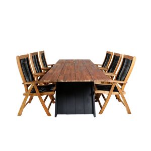 Doory havesæt bord 100x250cm og 6 stole 5pos Peter natur, sort.