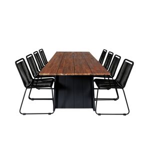 Doory havesæt bord 100x250cm og 8 stole stabelS Lindos sort, natur.
