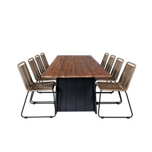 Doory havesæt bord 100x250cm og 8 stole stabelL Lindos sort, natur.