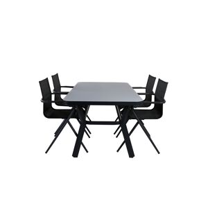 Virya havesæt bord 90x160cm og 4 stole Alina sort, grå.