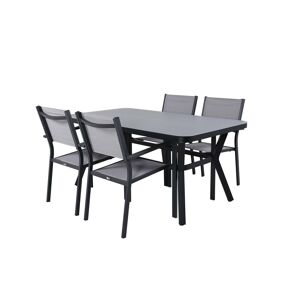 Virya havesæt bord 90x160cm sort, 4 stole Copacabana grå.