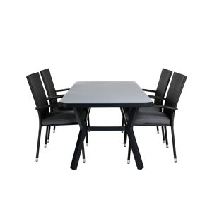 Virya havesæt bord 90x160cm og 4 stole Anna sort, grå.