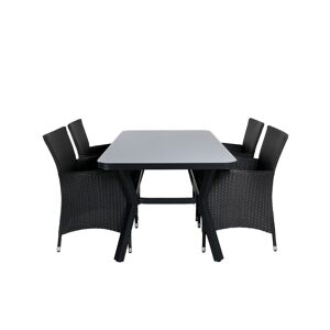 Virya havesæt bord 90x160cm og 4 stole Knick sort, grå.