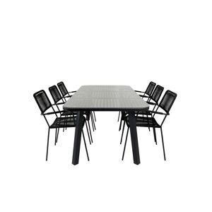 Paola havesæt bord 100x200cm og 6 stole armlænS Lindos sort, natur.