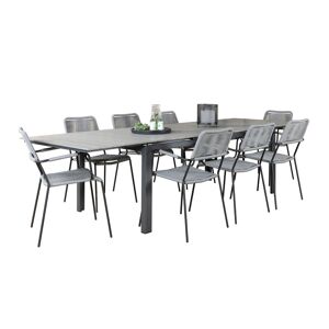 Levels havesæt bord 100x229/310cm og 8 stole armlæn Lindos sort, grå.